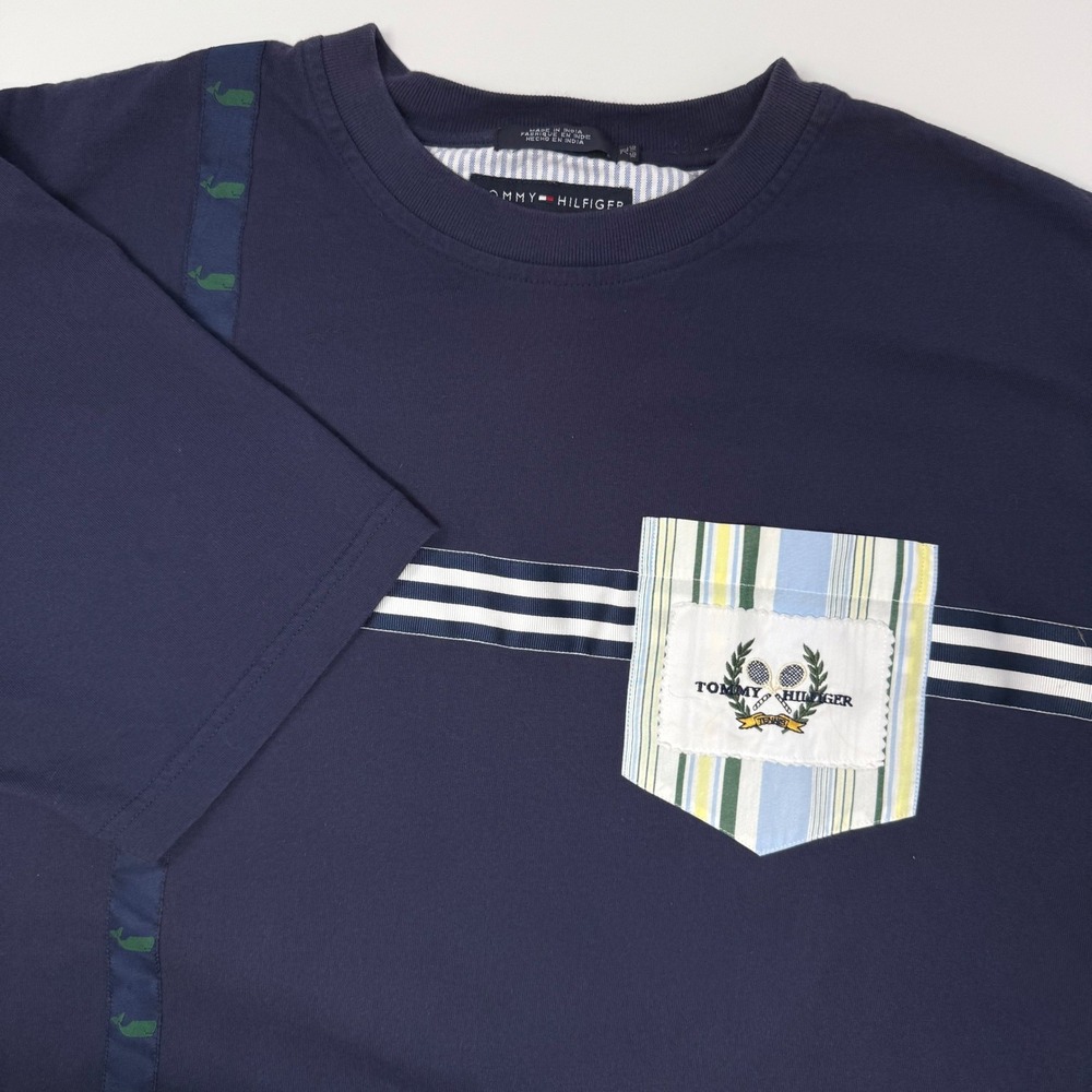 Tommy Hilfiger Mens XL Navy Tennis Challenge Newport RI Graphic Pocket T-Shirt